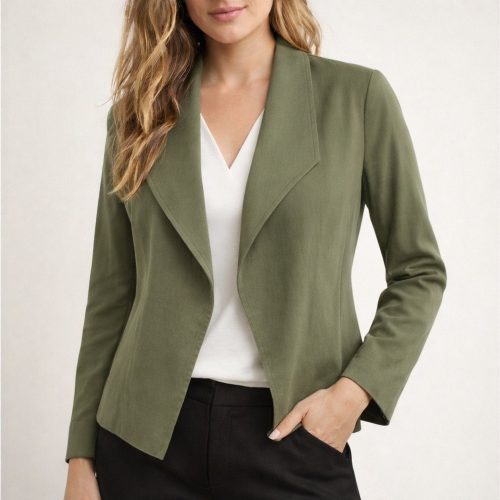 LOFT Olive Green 100% Lyocell Open Front Draped Jacket Women Sz Large New‎ Work